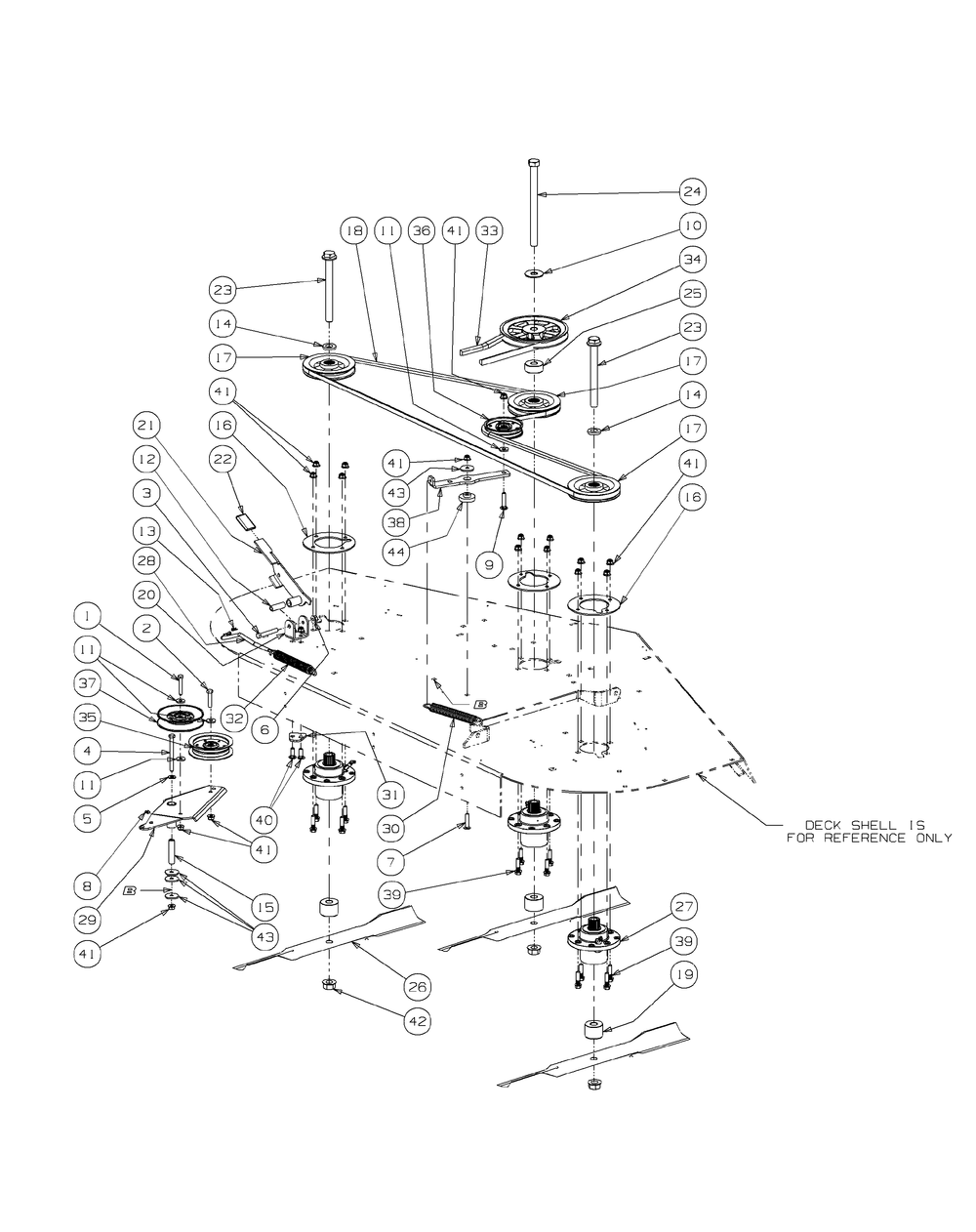 Fabricated Deck Spindle Assembly (2009) Diagram and Parts List for M72-KW (53AI8CT8050-37HP-OHV)(2009 & Before) Cub Cadet Lawn Tractor